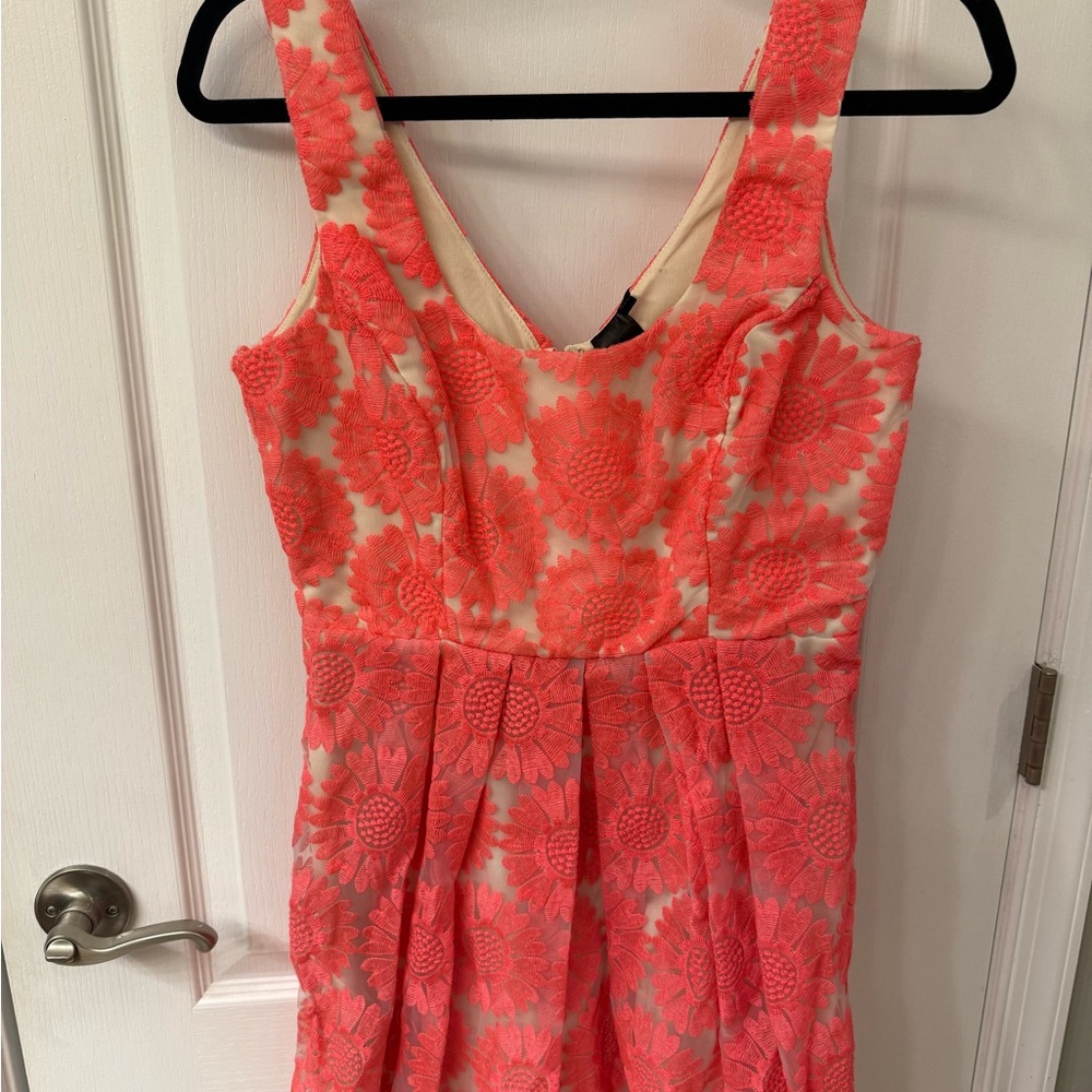 Coral Floral Lace Fit-and-Flare Dress